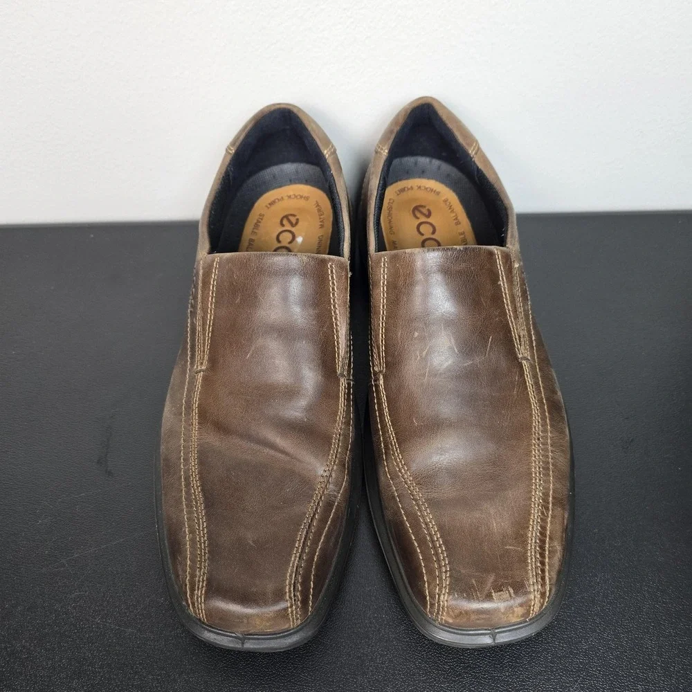 ECCO Shoes Mens Size 41 8 Brown Leather Helsinki Bike Toe Slip‎ On Loafer Dress